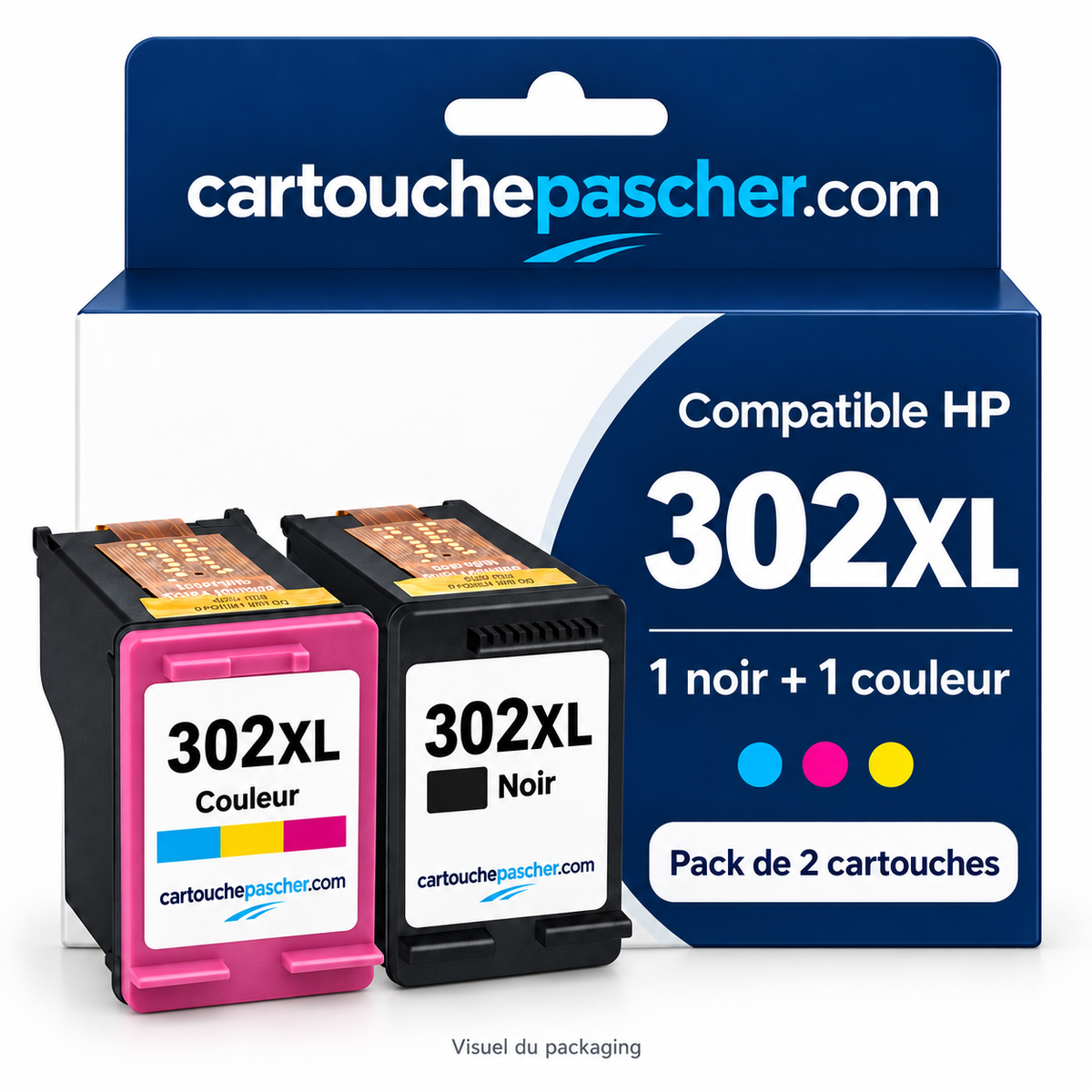 Visuel du packaging cartouchepascher.com — HP 302XL noir et couleur