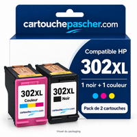 Visuel du packaging cartouchepascher.com — HP 302XL noir et couleur